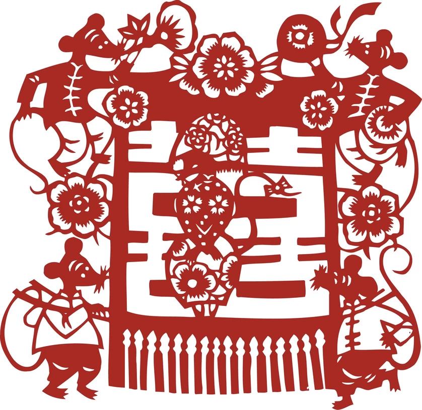 中国风中式传统喜庆民俗人物动物窗花剪纸插画边框AI矢量PNG素材【246】